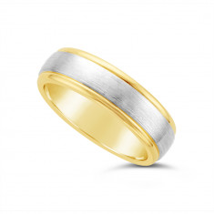 9ct Yellow Gold Gents 6mm Heavy Weight Court Wedding Ring, With A 3.5mm Satin 9ct White Gold Centre Band, With A V Groove On Each Side Of The White Gold